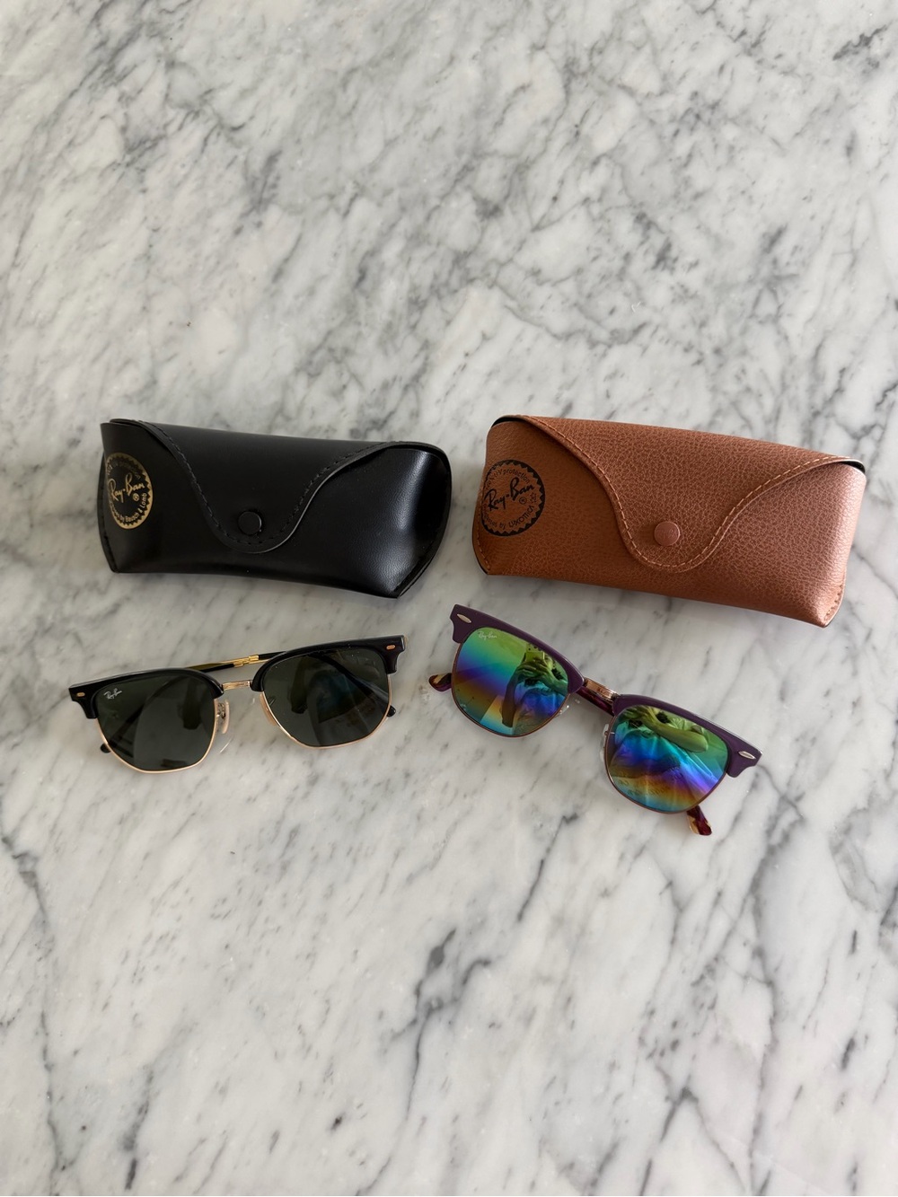 Ray-Ban Men’s Sunglasses Duo with Black and Brown Cases - Gold & Purple Frames